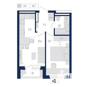 2-к квартира, вторичка, 37м2, 4/22 этаж