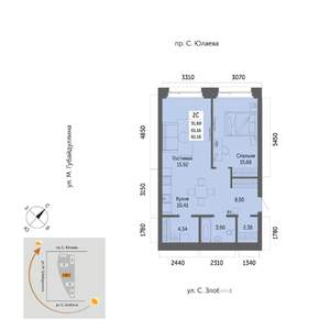 2-к квартира, вторичка, 61м2, 2/32 этаж