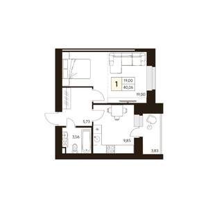 1-к квартира, строящийся дом, 40м2, 5/10 этаж