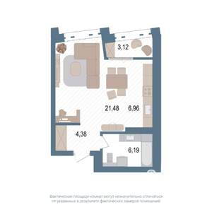 1-к квартира, вторичка, 41м2, 4/14 этаж
