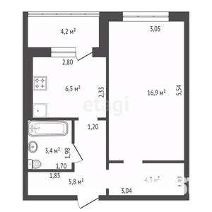 1-к квартира, вторичка, 37м2, 9/9 этаж