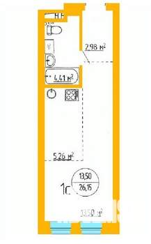 1-к квартира, вторичка, 26м2, 5/16 этаж