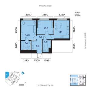 2-к квартира, вторичка, 56м2, 3/32 этаж