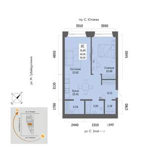 2-к квартира, вторичка, 61м2, 5/32 этаж