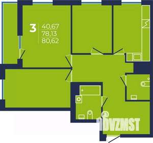 3-к квартира, строящийся дом, 81м2, 7/25 этаж