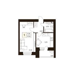 1-к квартира, строящийся дом, 37м2, 10/10 этаж