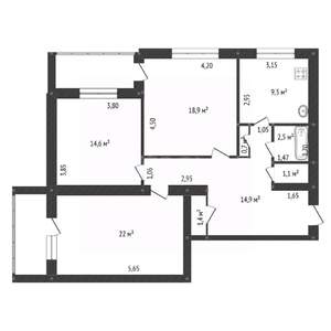 3-к квартира, вторичка, 89м2, 5/9 этаж