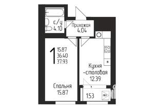 1-к квартира, строящийся дом, 38м2, 9/24 этаж