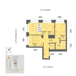 3-к квартира, вторичка, 64м2, 6/32 этаж