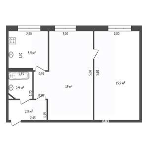 2-к квартира, вторичка, 47м2, 1/5 этаж