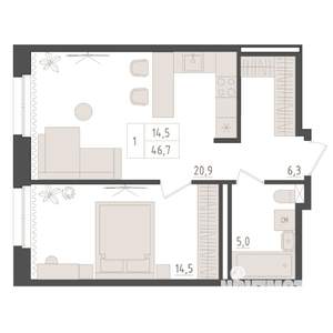 1-к квартира, вторичка, 47м2, 12/18 этаж
