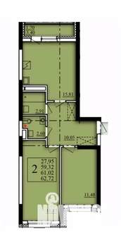 2-к квартира, вторичка, 61м2, 3/21 этаж
