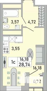 1-к квартира, вторичка, 29м2, 22/24 этаж