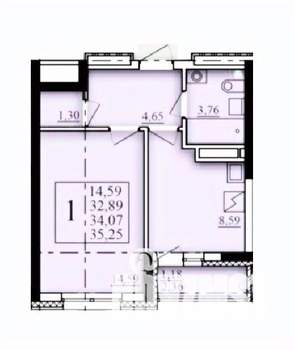 1-к квартира, строящийся дом, 34м2, 2/25 этаж