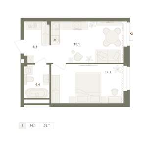 1-к квартира, вторичка, 39м2, 4/25 этаж