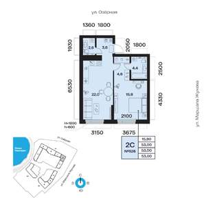 2-к квартира, вторичка, 53м2, 7/32 этаж