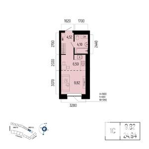 1-к квартира, вторичка, 25м2, 6/25 этаж