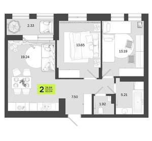 2-к квартира, вторичка, 58м2, 4/16 этаж