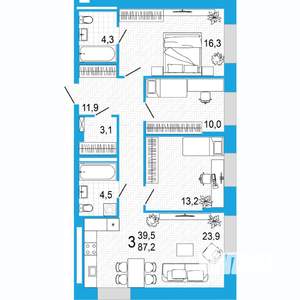 3-к квартира, вторичка, 87м2, 3/5 этаж