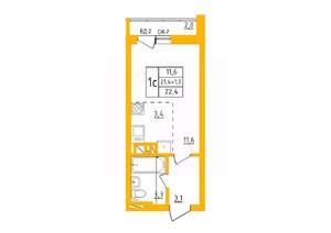 Студия квартира, строящийся дом, 22м2, 21/27 этаж