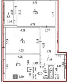 2-к квартира, вторичка, 57м2, 4/12 этаж