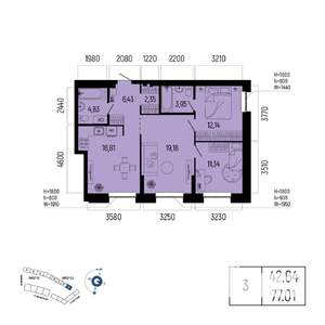 3-к квартира, вторичка, 77м2, 6/25 этаж