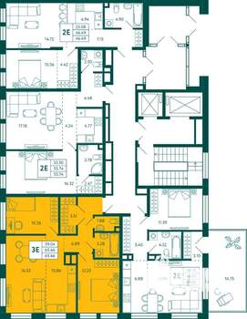 2-к квартира, строящийся дом, 65м2, 2/10 этаж