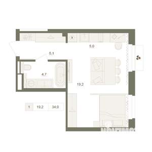 1-к квартира, вторичка, 34м2, 12/25 этаж
