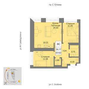 3-к квартира, вторичка, 63м2, 24/25 этаж