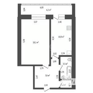 1-к квартира, вторичка, 41м2, 5/9 этаж