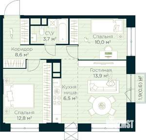 2-к квартира, вторичка, 56м2, 17/30 этаж