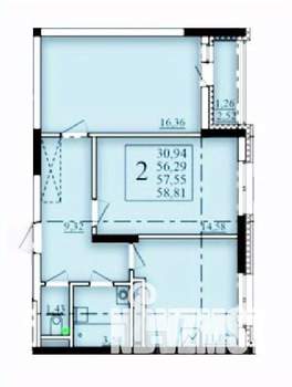 2-к квартира, строящийся дом, 58м2, 5/25 этаж
