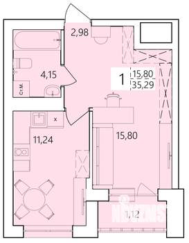 1-к квартира, строящийся дом, 35м2, 16/25 этаж