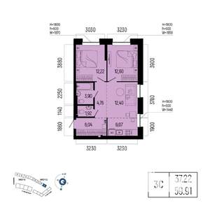 3-к квартира, вторичка, 60м2, 8/25 этаж