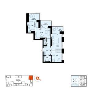 3-к квартира, вторичка, 65м2, 18/20 этаж