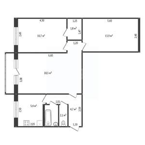 3-к квартира, вторичка, 59м2, 3/5 этаж