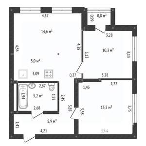 3-к квартира, сданный дом, 58м2, 2/22 этаж