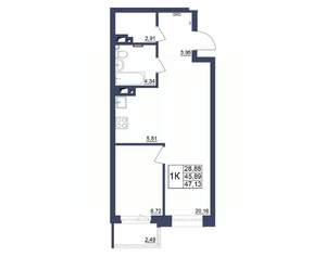 1-к квартира, строящийся дом, 47м2, 16/34 этаж