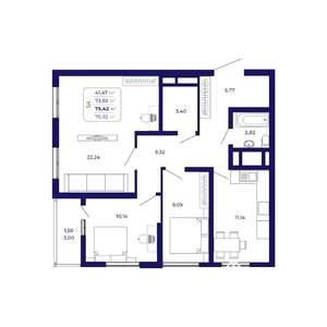 3-к квартира, вторичка, 75м2, 2/25 этаж