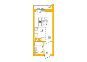 Студия квартира, строящийся дом, 22м2, 23/27 этаж