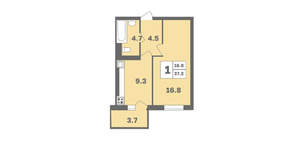 1-к квартира, вторичка, 37м2, 3/12 этаж