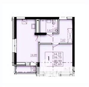 1-к квартира, строящийся дом, 41м2, 8/25 этаж