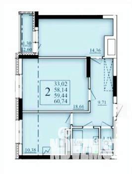 2-к квартира, строящийся дом, 59м2, 9/25 этаж