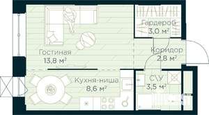 Студия квартира, строящийся дом, 32м2, 27/30 этаж