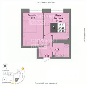 1-к квартира, строящийся дом, 34м2, 7/20 этаж