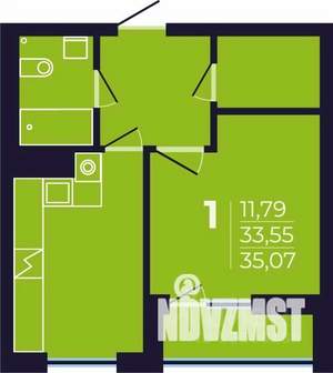 1-к квартира, строящийся дом, 35м2, 8/17 этаж