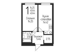 1-к квартира, строящийся дом, 40м2, 4/24 этаж
