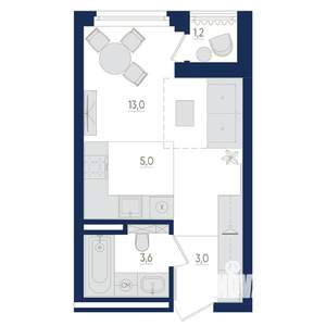 1-к квартира, вторичка, 25м2, 4/22 этаж