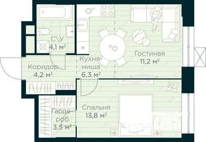1-к квартира, строящийся дом, 43м2, 13/30 этаж