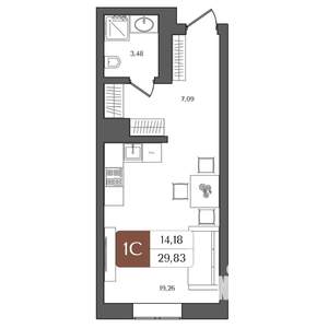 1-к квартира, вторичка, 30м2, 2/21 этаж